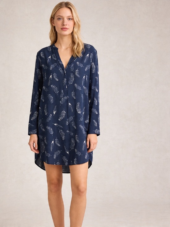 Banana Republic Dresses & Skirts - Banana Republic Feather Print Tunic Dress Blue Long Sleeve Size 6